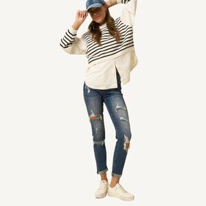 NWT INSANE GENE Slim Fit Boyfriend Distressed Medium Wash Cuffed Denim 28